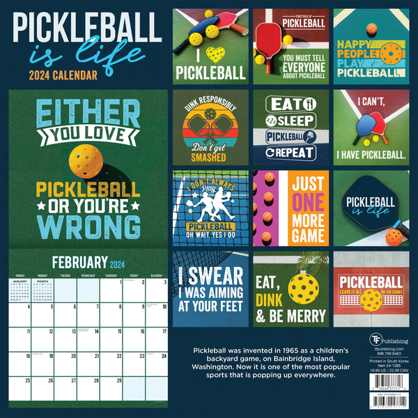2024 Pickleball is Life Wall Calendar