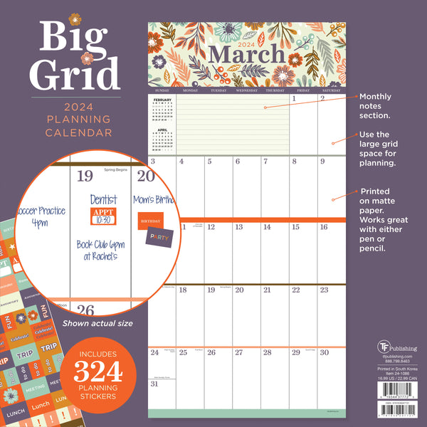 2025 Big GridFloral Wall Calendar TF Publishing Calendars