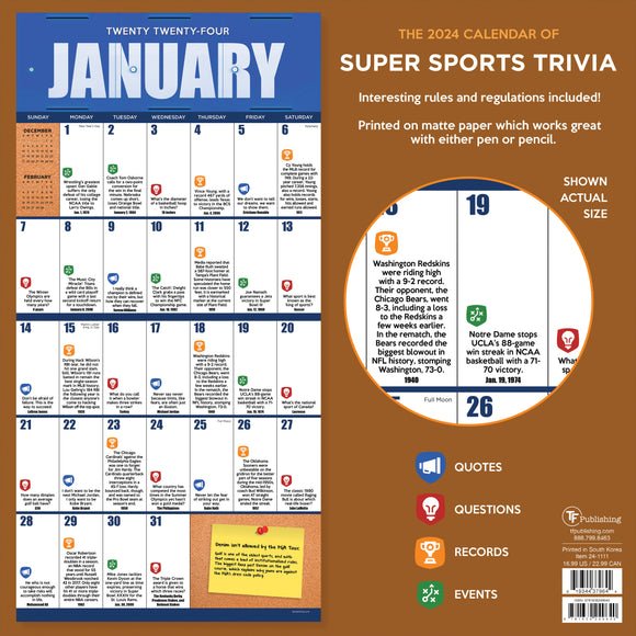 2024 Sports Facts & Trivia Wall Calendar TF Publishing Calendars