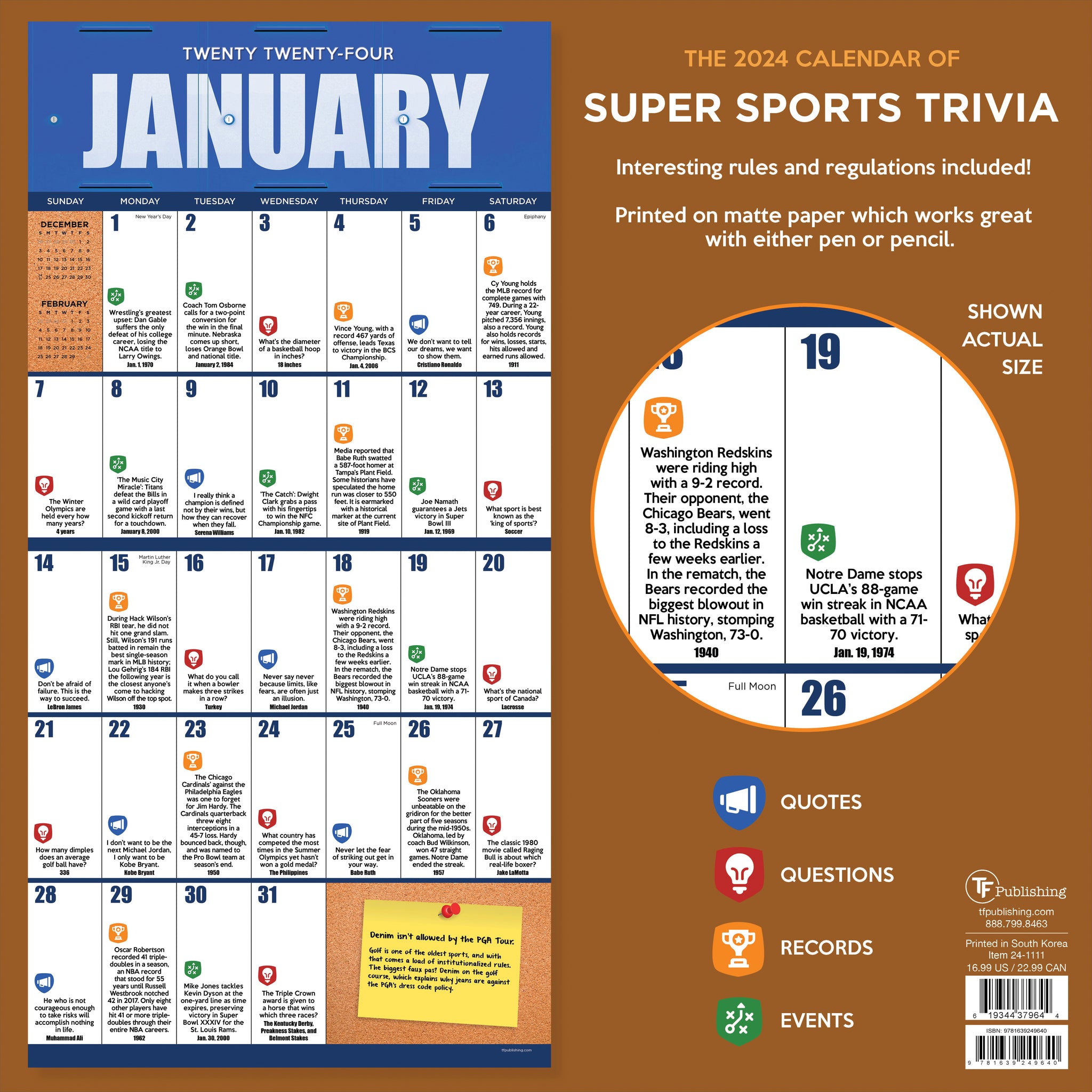 2024 Sports Facts & Trivia Wall Calendar | TF Publishing | Calendars 2024 Sports Facts & Trivia Wall Calendar | TF Publishing | Calendars