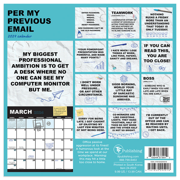 2024 Per My Previous Email Mini Calendar