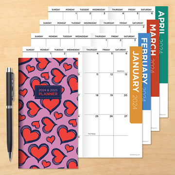 2024-2025 Lovely Hearts Small Monthly Pocket Planner