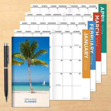 2024-2025 Tropical Beach Small Monthly Pocket Planner