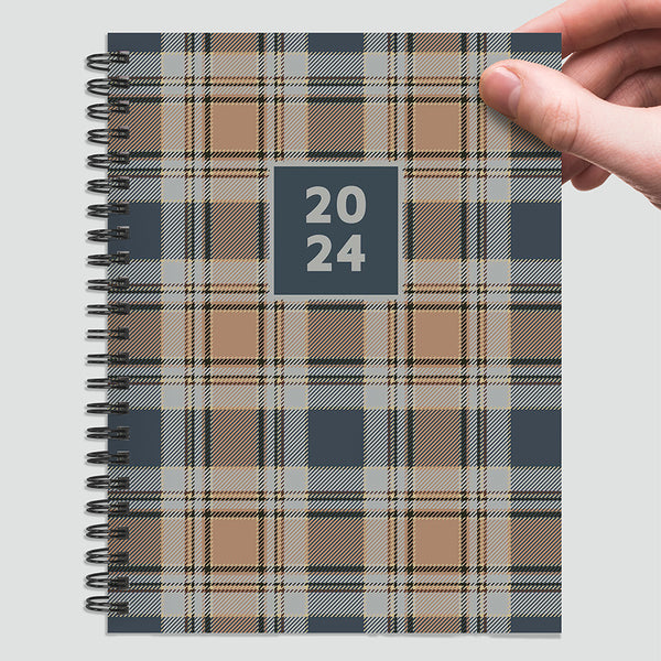 2024 Neutral Plaid Medium Weekly Monthly Planner