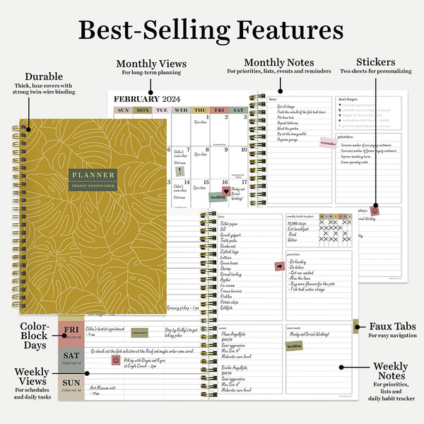 2024 Golden Foliage Medium Weekly Monthly Planner