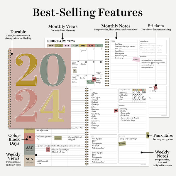 2024 New Year Large Weekly Monthly Planner