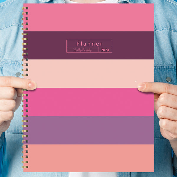 2024 Pink Plum Blush & Petal Large Weekly Monthly Planner