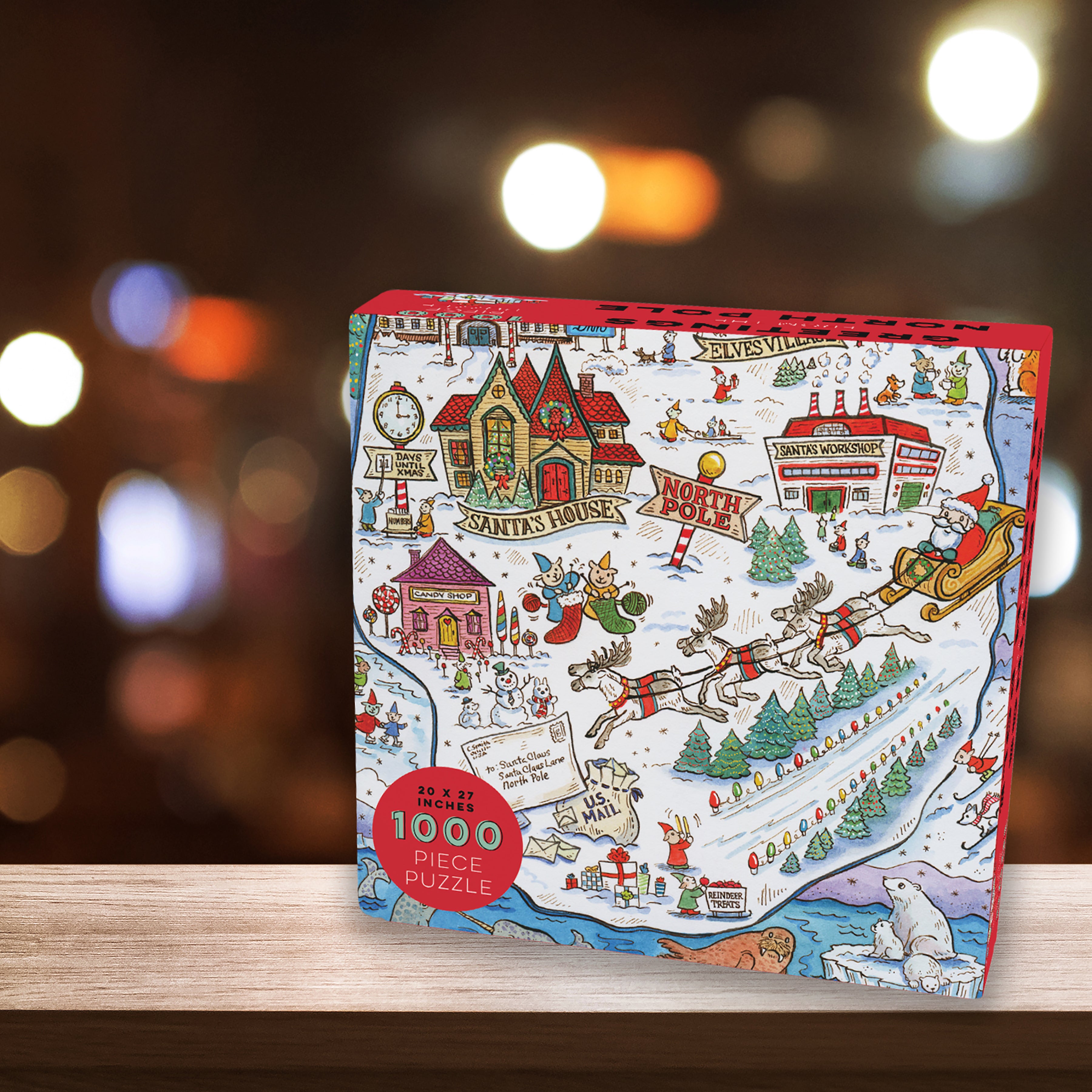 1000 Piece Greetings From The North Pole Map Christmas Jigsaw Puzzle-4
