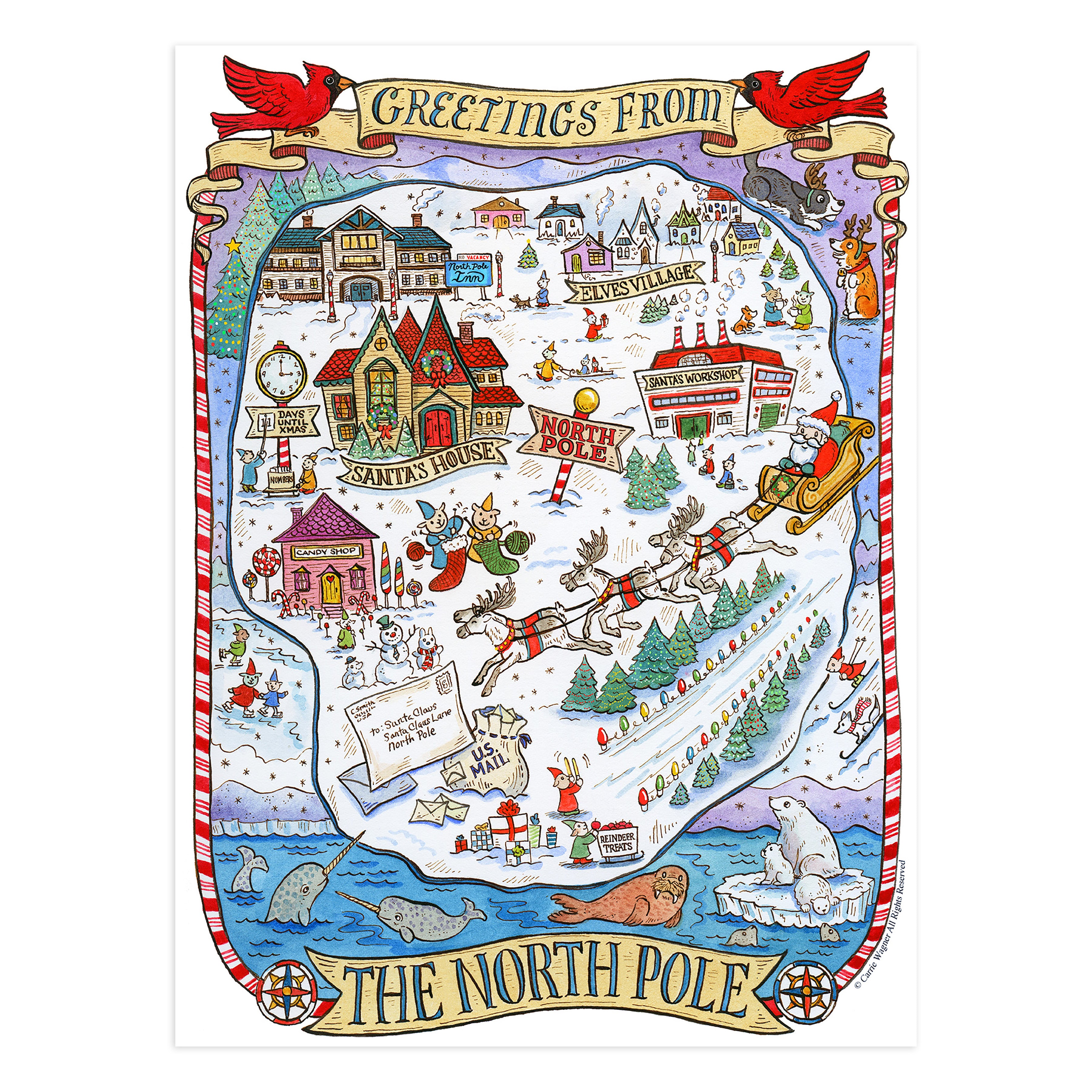 1000 Piece Greetings From The North Pole Map Christmas Jigsaw Puzzle - 0
