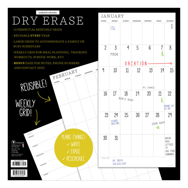 Undated 12" x 12" Dry Erase Wall Calendar