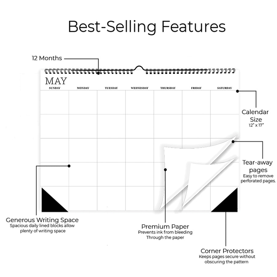 Undated 17" x 12" Dry Erase Medium Wire-o Hanging Wall Calendar - 0