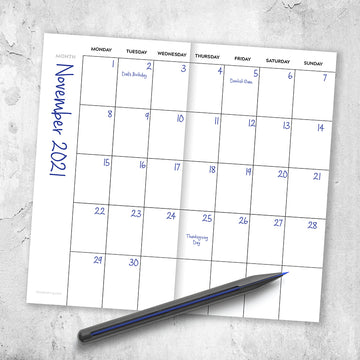 Bright Navy Undated Monthly Pocket Planner