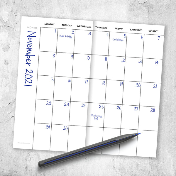 Bright Navy Undated Monthly Pocket Planner