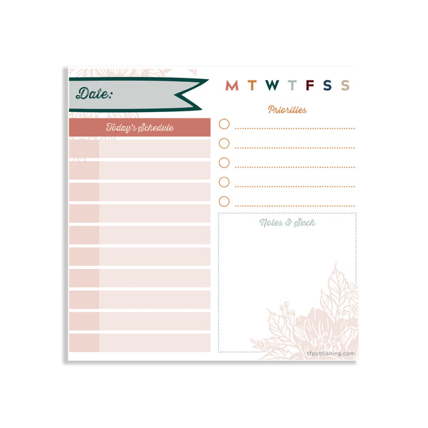 Undated Boho Daily Note Block Calendar