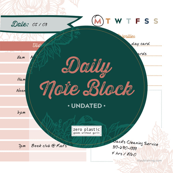 Undated Boho Daily Note Block Calendar