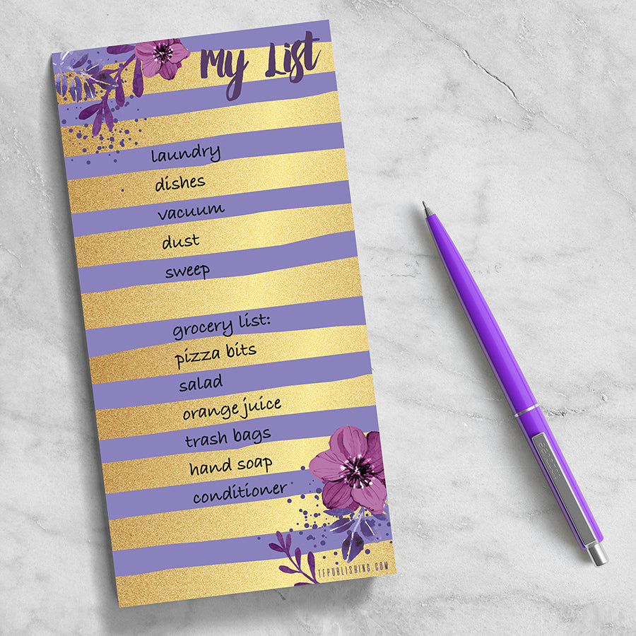 Violet Gold Stripe Memo Magnet Pad