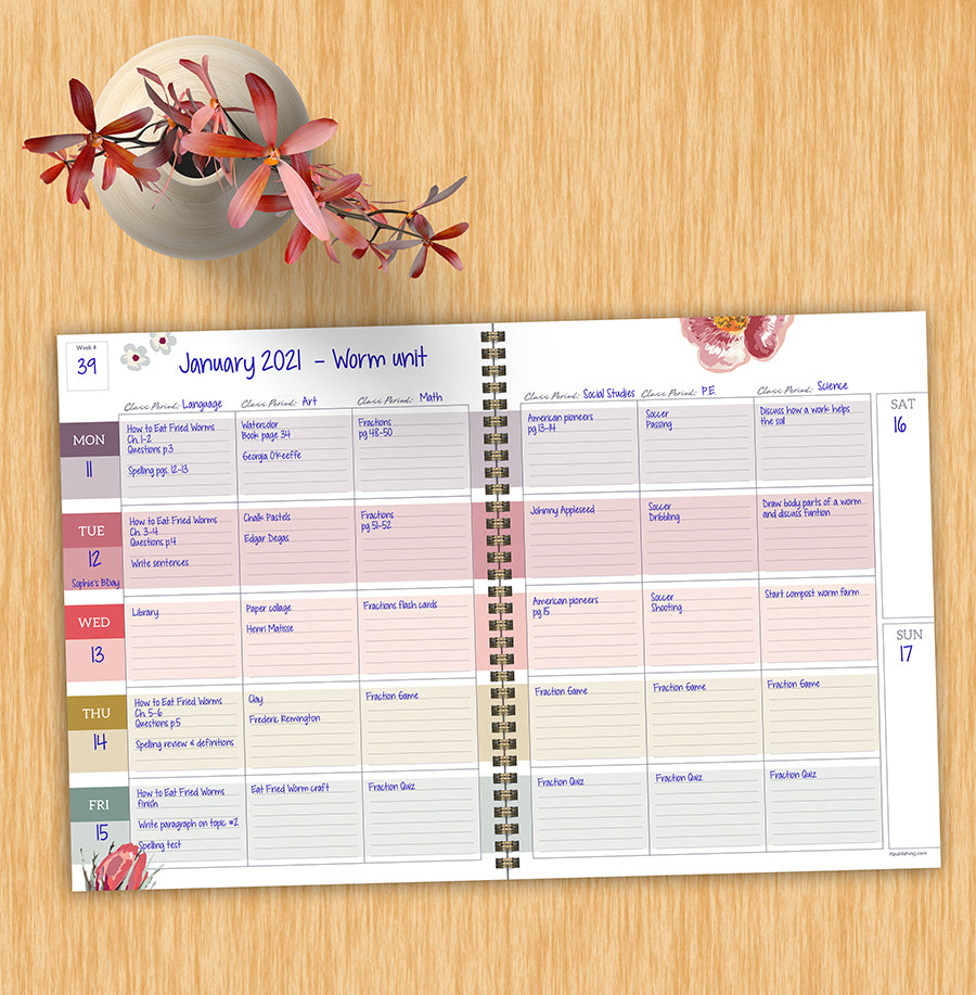 Botanical Floral Undated Weekly Teacher Planner Lesson Plan Book-3